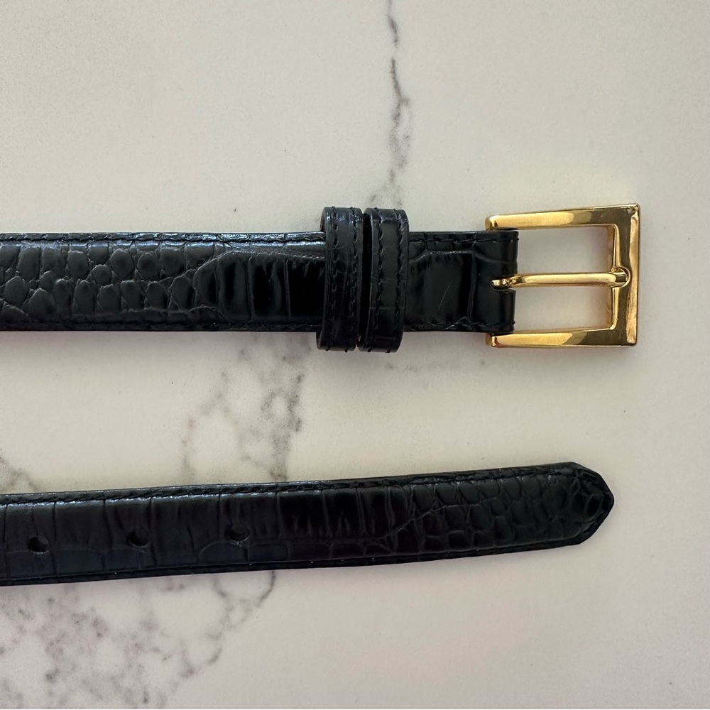 Vintage Saks Fifth Avenue Crocodile Embossed Leather Belt in Black, Gold Medium - Picture 5 of 10